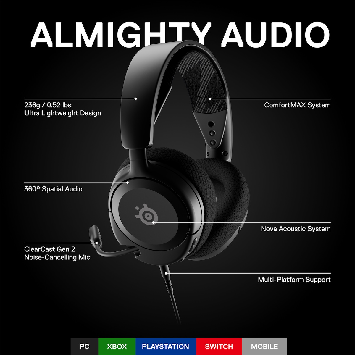 SteelSeries Arctis Nova 1 gaming headset (sort)
