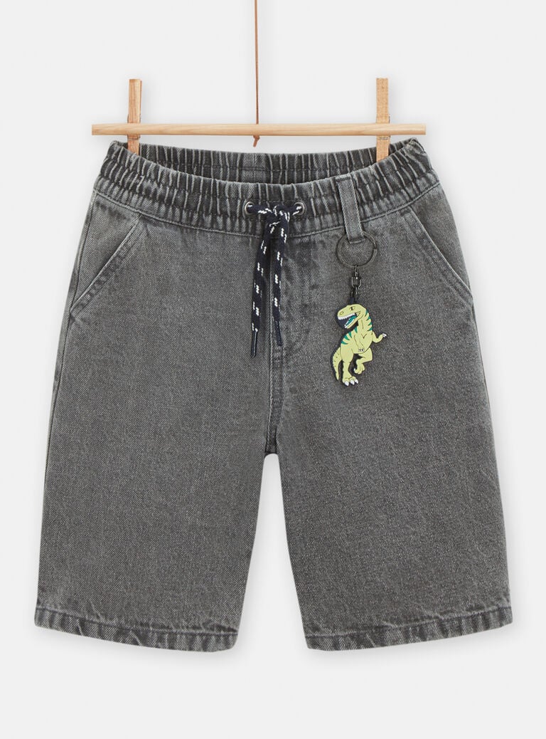 Bermuda dinosaure en denim gris pour garçon