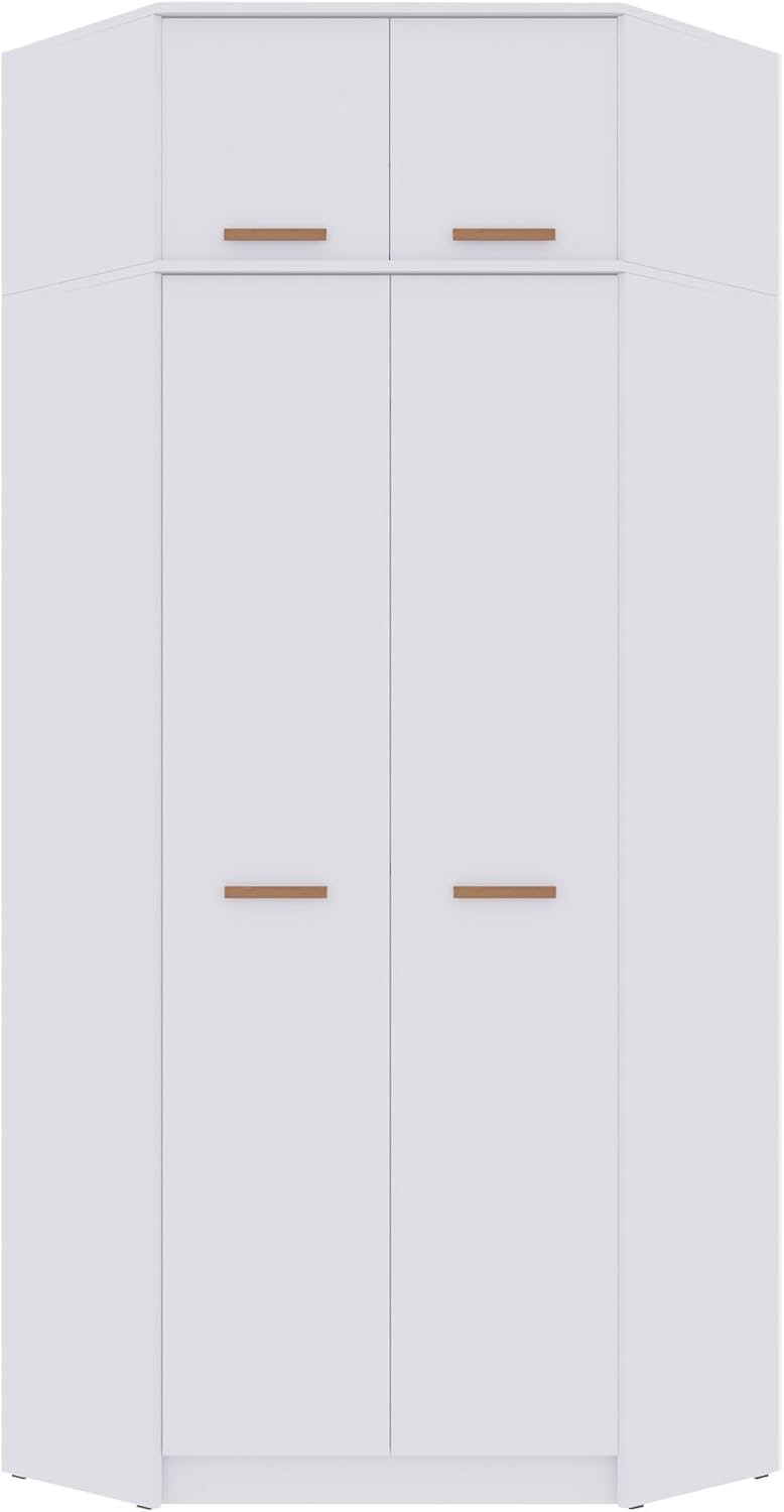 Marmex Grant G8 - Eckschrank 91x195x91 cm, Bücherregal - Eckgarderobe mit Kleiderstangen und Einlegeböden für das Jugendzimmer, Schlafzimmer - Eckkleiderschrank - weiß + Riviera Eiche (Modern)