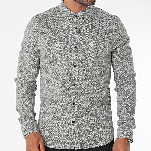 Chemise Manches Longues Calum Vert Kaki Blanc