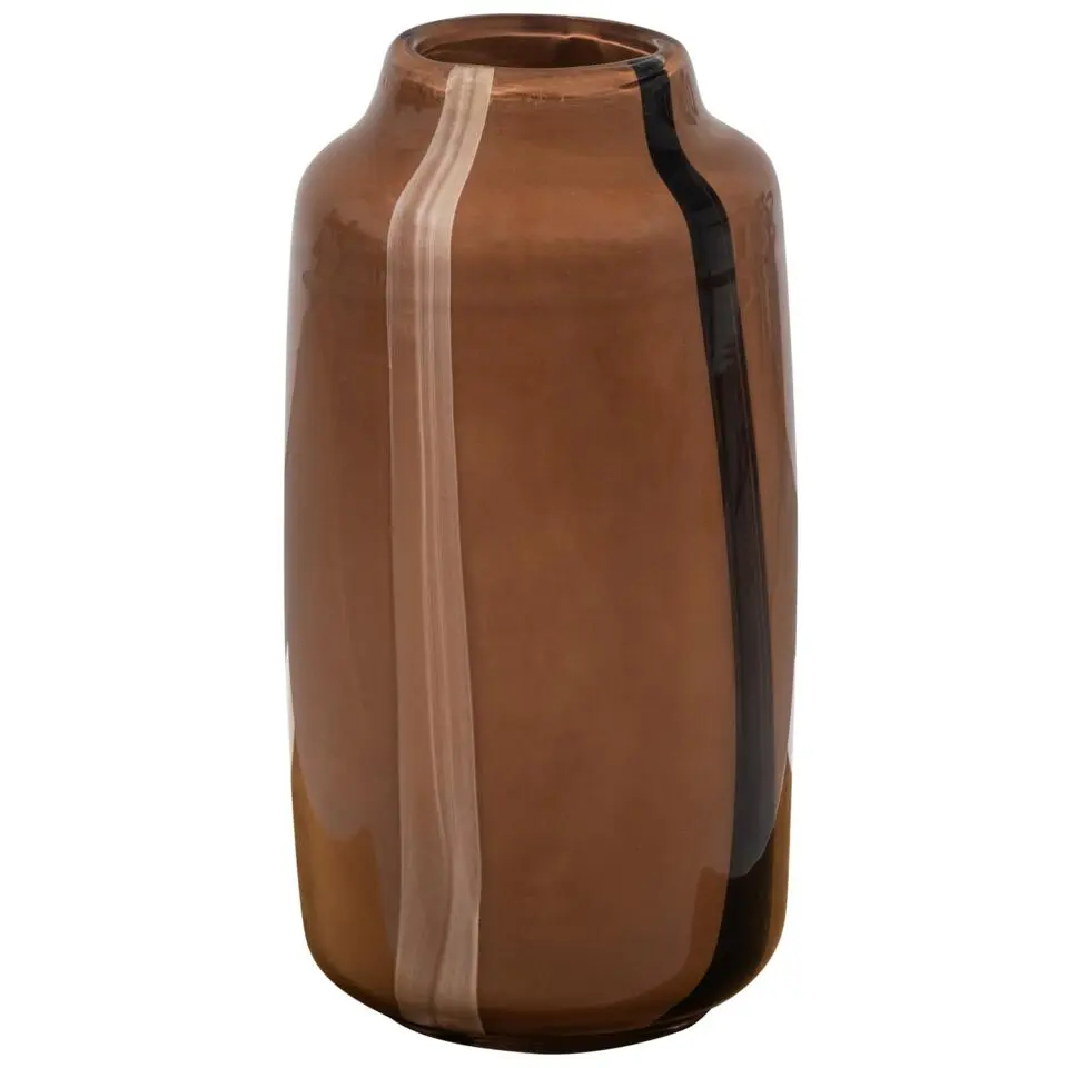 WOOOD Selena Vaas Met Streep - Glas - Bruin - 35x18x18