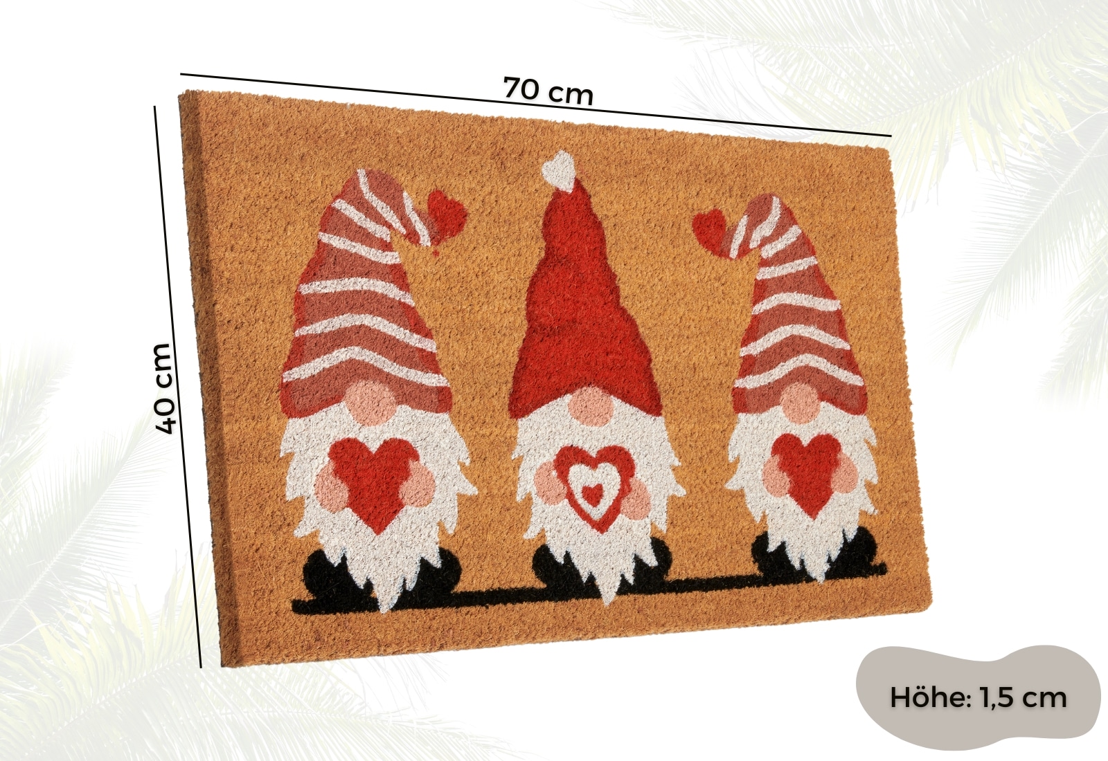HANSE Home Fussmatte »Kokos Gnome Heart, Türmatte« rechteckig 15 mm Höhe Schmutzfangmatte, Rutschfest, Outdoor, Weihnachten, Kokosmatte, Zwerg
