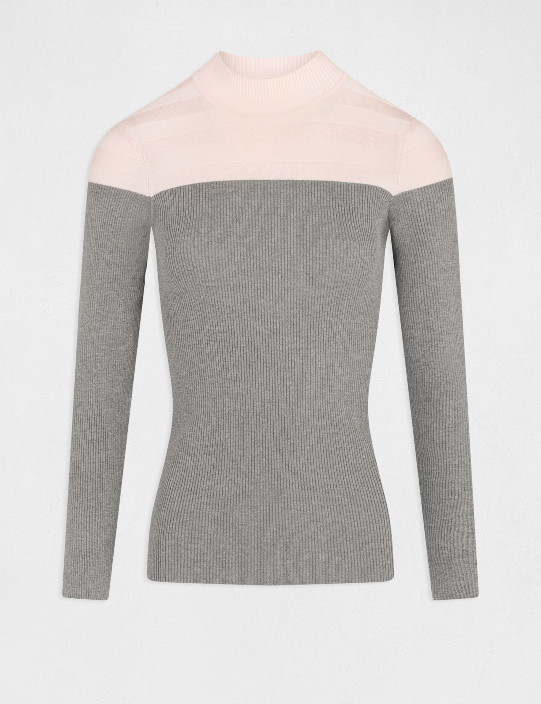 Pull manches longues col montant rose pale femme - rose_pale