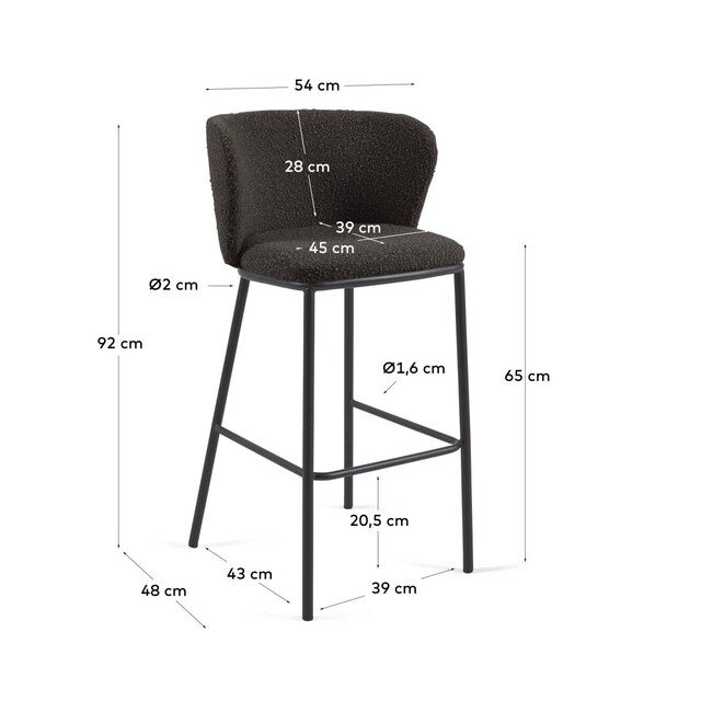 Kave Home Barhocker CISELIA Bouclé schwarz/Metall schwarz