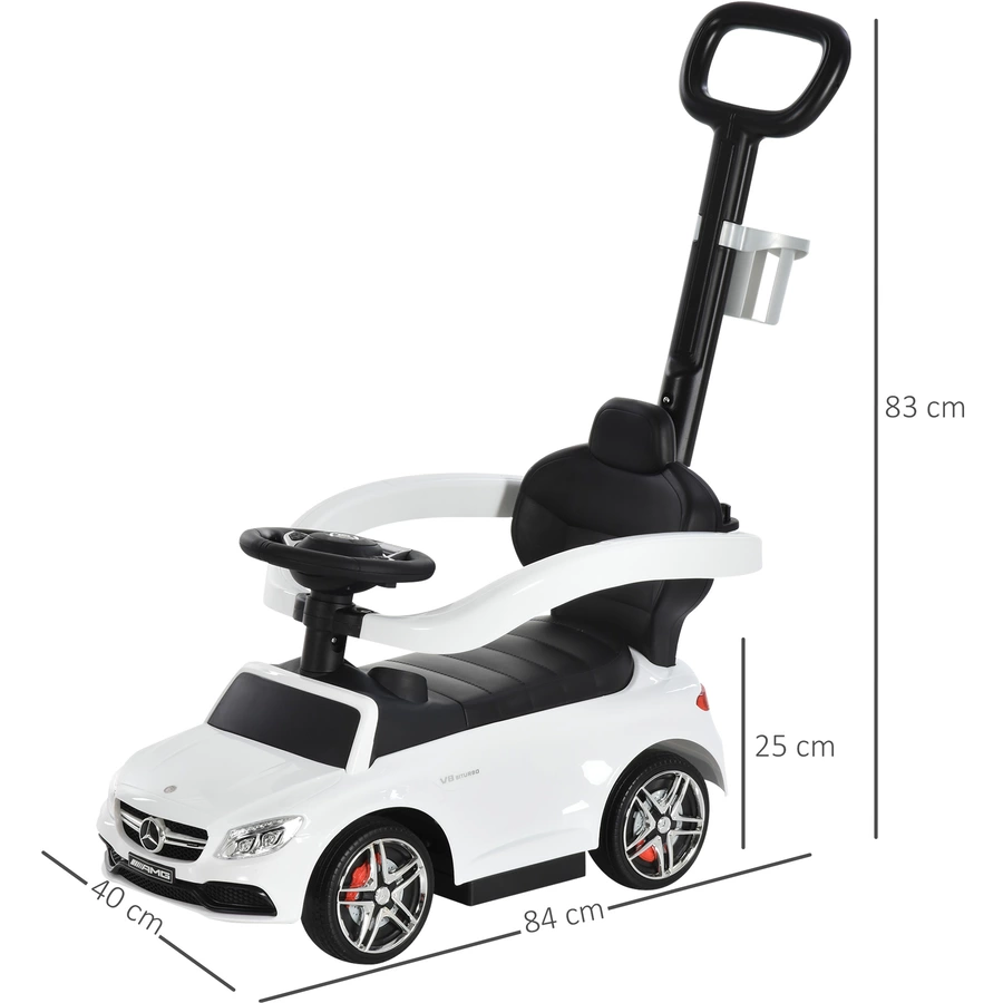 HOMCOM Rutschauto mit Schub- und Haltestange weiß