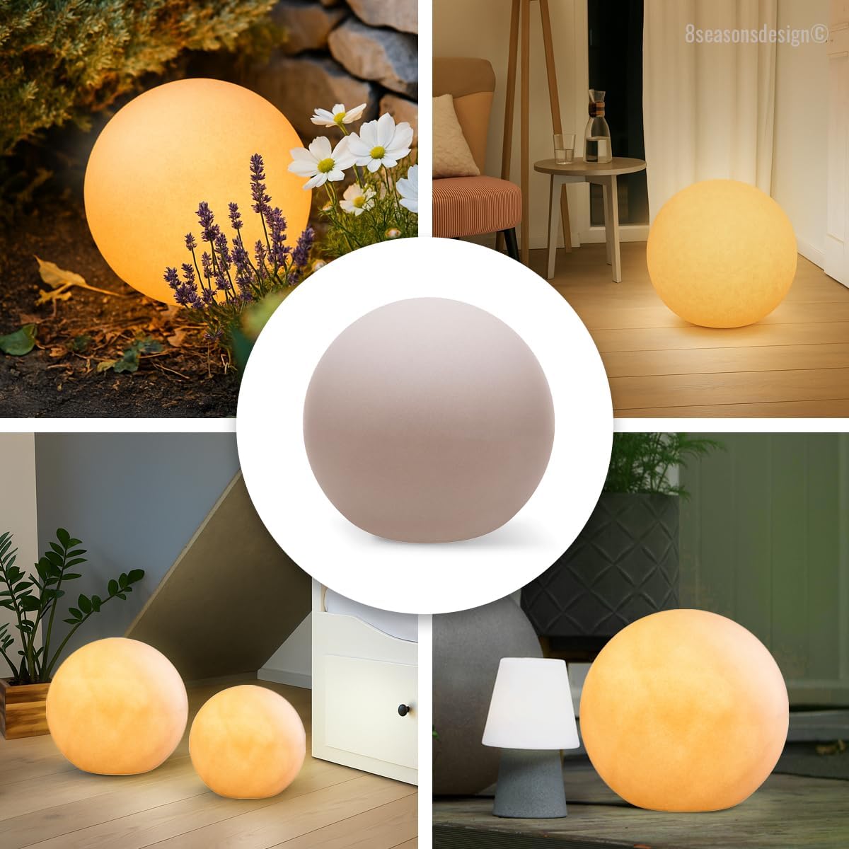 8 seasons design LED Kugelleuchte 40 cm Shining Globe (sand), E27, Leuchtmittel warmweiß – wetterfest – Kugellampe für außen (Garten, Terrasse, Balkon) und innen – robust & langlebig