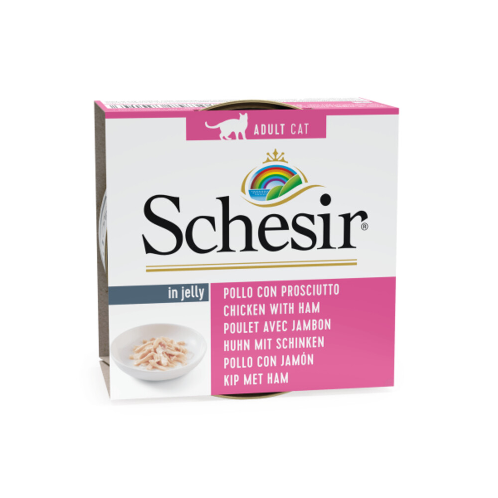 14x Schesir Kattenvoer Kip en Ham in Gelei85 gr