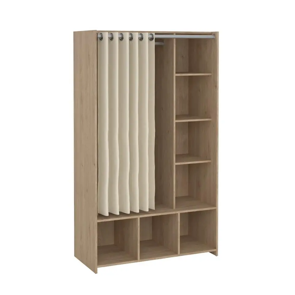 Hioshop Kit kledingkast met gordijn okkernoot decor beige