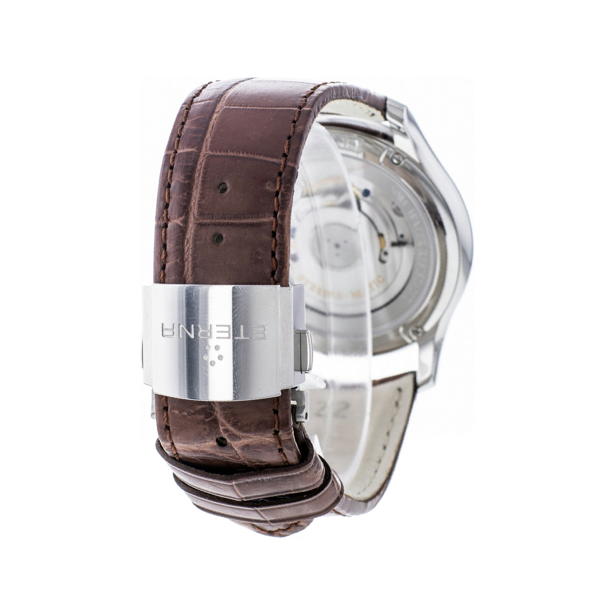 Montre d'occasion Eterna Vaughan homme automatique acier bracelet cuir marron