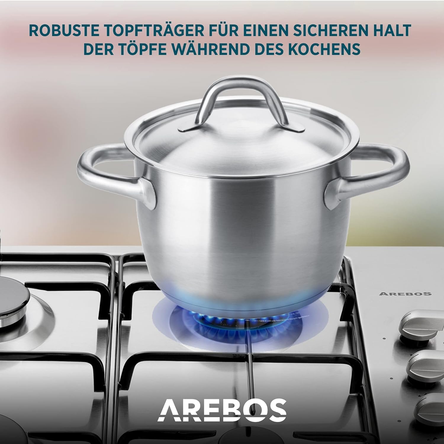 Arebos Gaskochfeld 5 Flammig | Edelstahl Gasherd mit automatischem Flammenschutz | Erd- oder Propangas | Gaskocher Autark, effizient und energiesparend