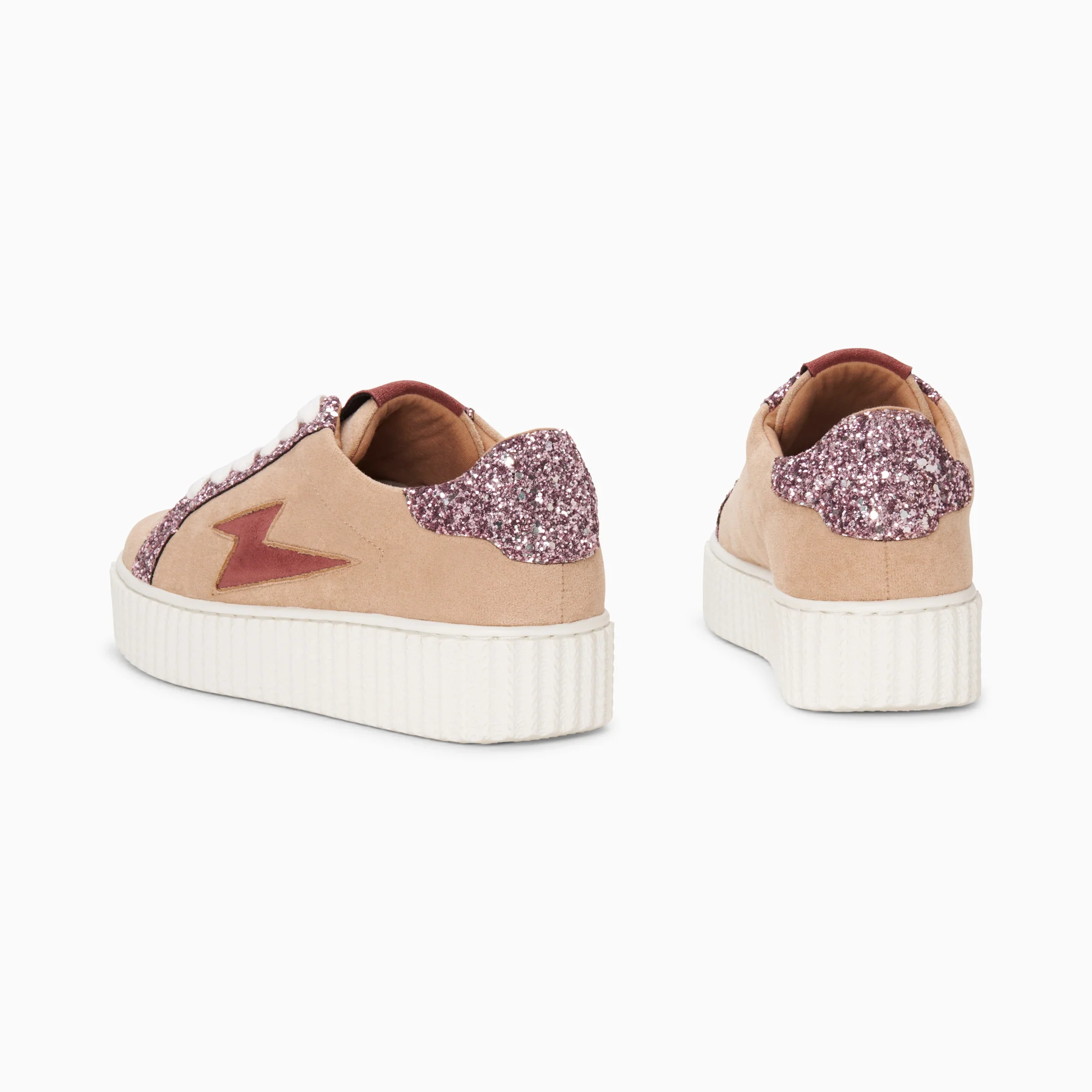 Sneakers-Baskets éclair Appoline beige et rose à lacets