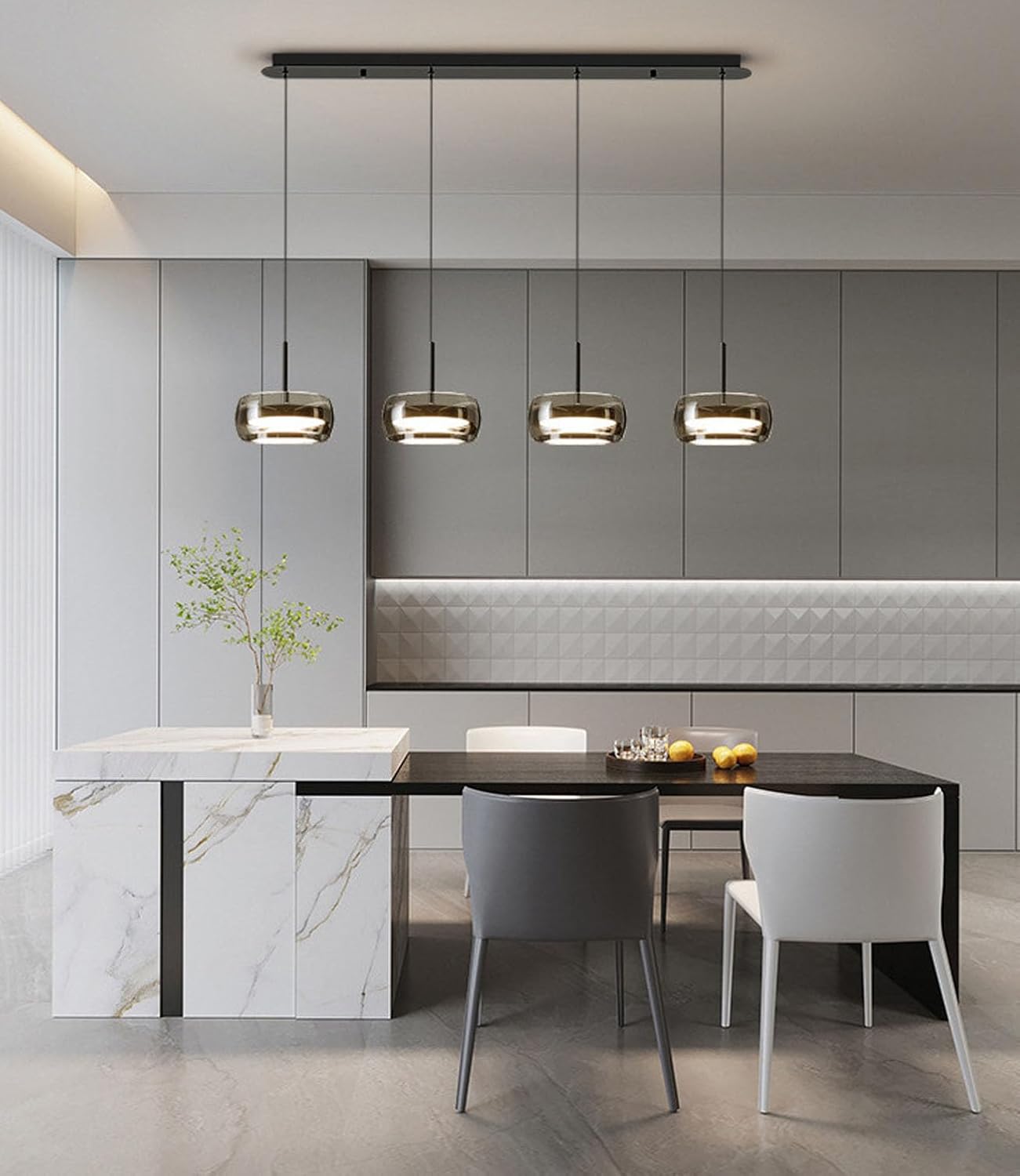 Moderne LED Pendelleuchte Kristall Glas Hängelampe Esstischlampe, Led Hängeleuchte Dimmbar Mit Fernbedienung, Höhenverstellbar für Kücheninsel Büro Esszimmer Küche Deckenlampe (4-Lichter)