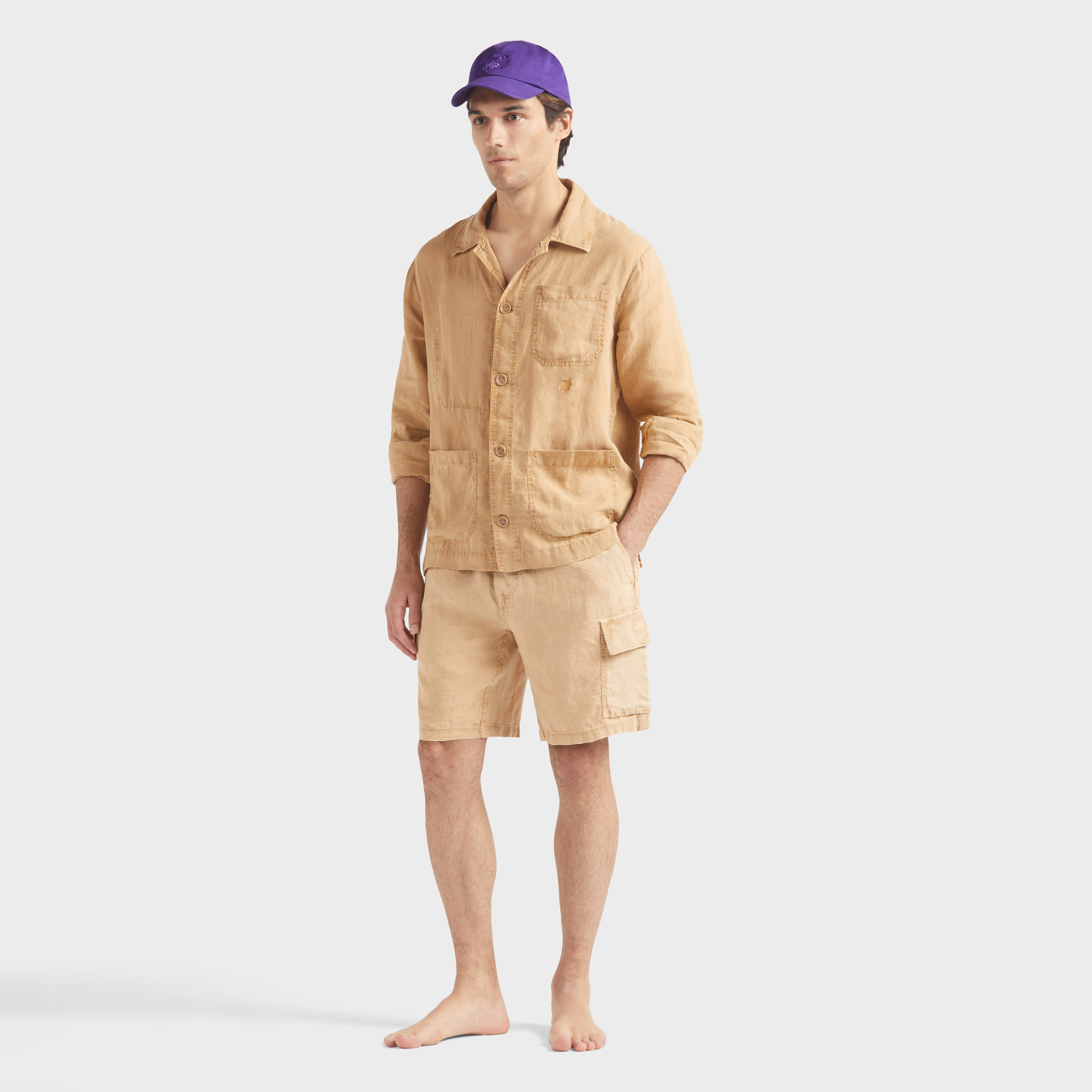 Bermuda poches cargots en lin homme Natural Dye