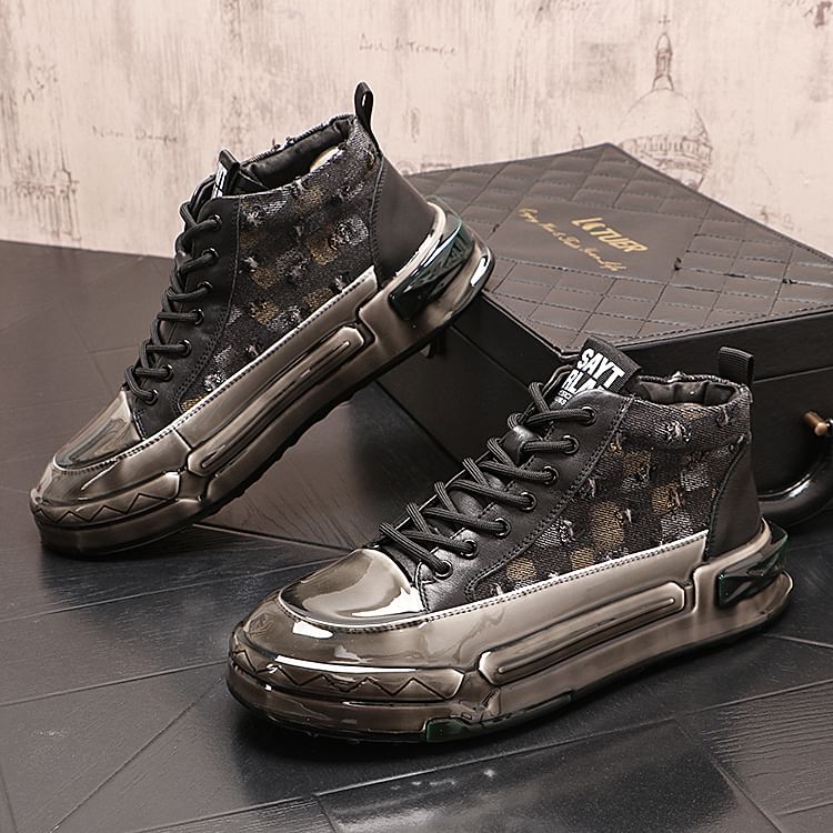 Mr Ozera - Distressed Denim Platform High-Top Sneakers