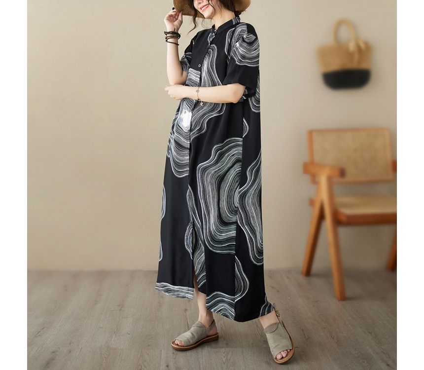 Shinobu - Midi-jurk met korte mouwen en print