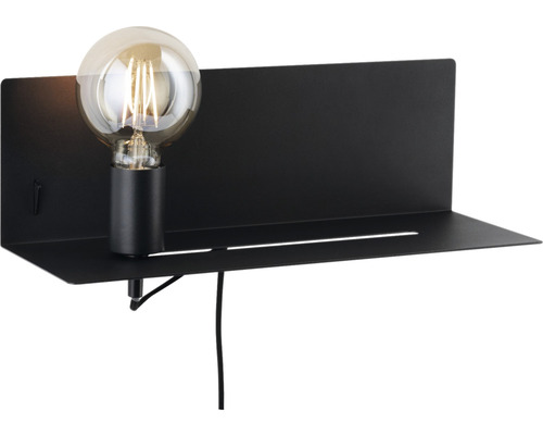 Wandlamp met plank + USB-aansluiting, 1-lamp, HxBxD 13x40x17 cm, Devara zwart met schakelaar