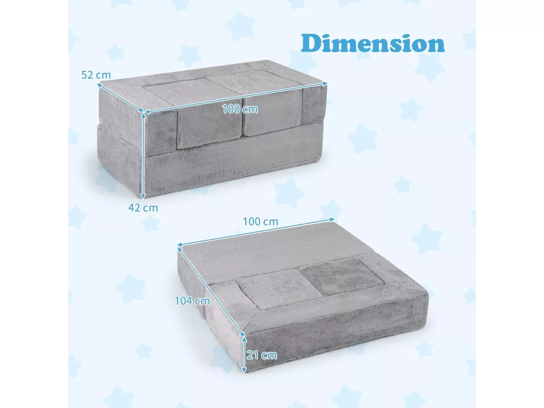 Canapé Modulaire 2 Places pour Enfants en Mousse, Canapé Enfant Convertible & Pliable en Peluche avec Housses Amovibles & Lavables, Canapé en Mousse pour Salle de Jeux et Chambre