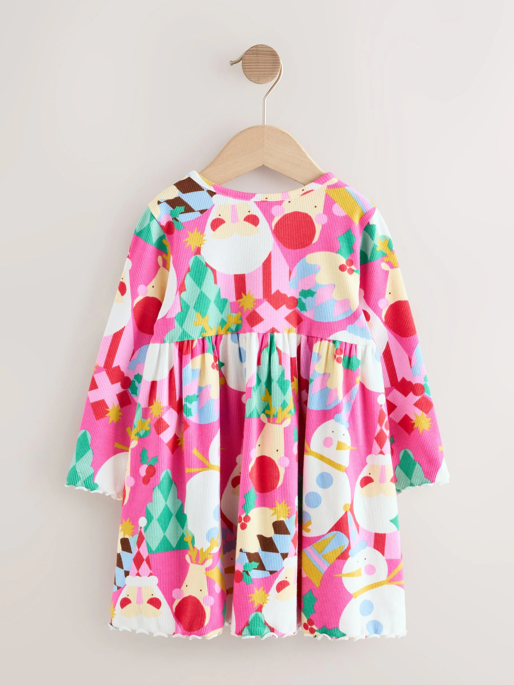 Roze - Kerstjurk met lange mouwen (3mnd-7jr)