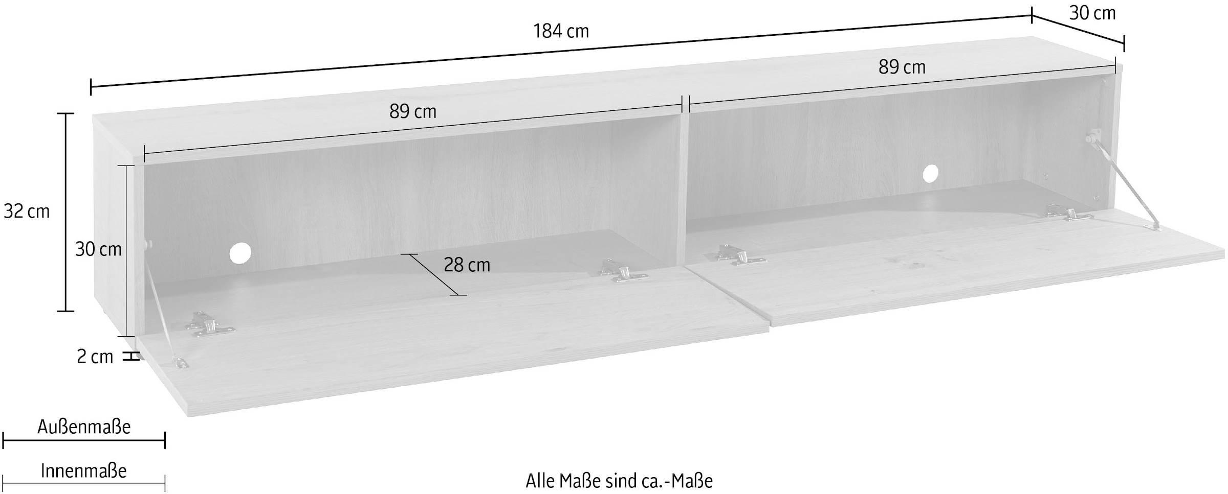 VOGL Möbelfabrik Lowboard »1237« Breite 184 cm, hängend und stehend, Front Eiche furniert