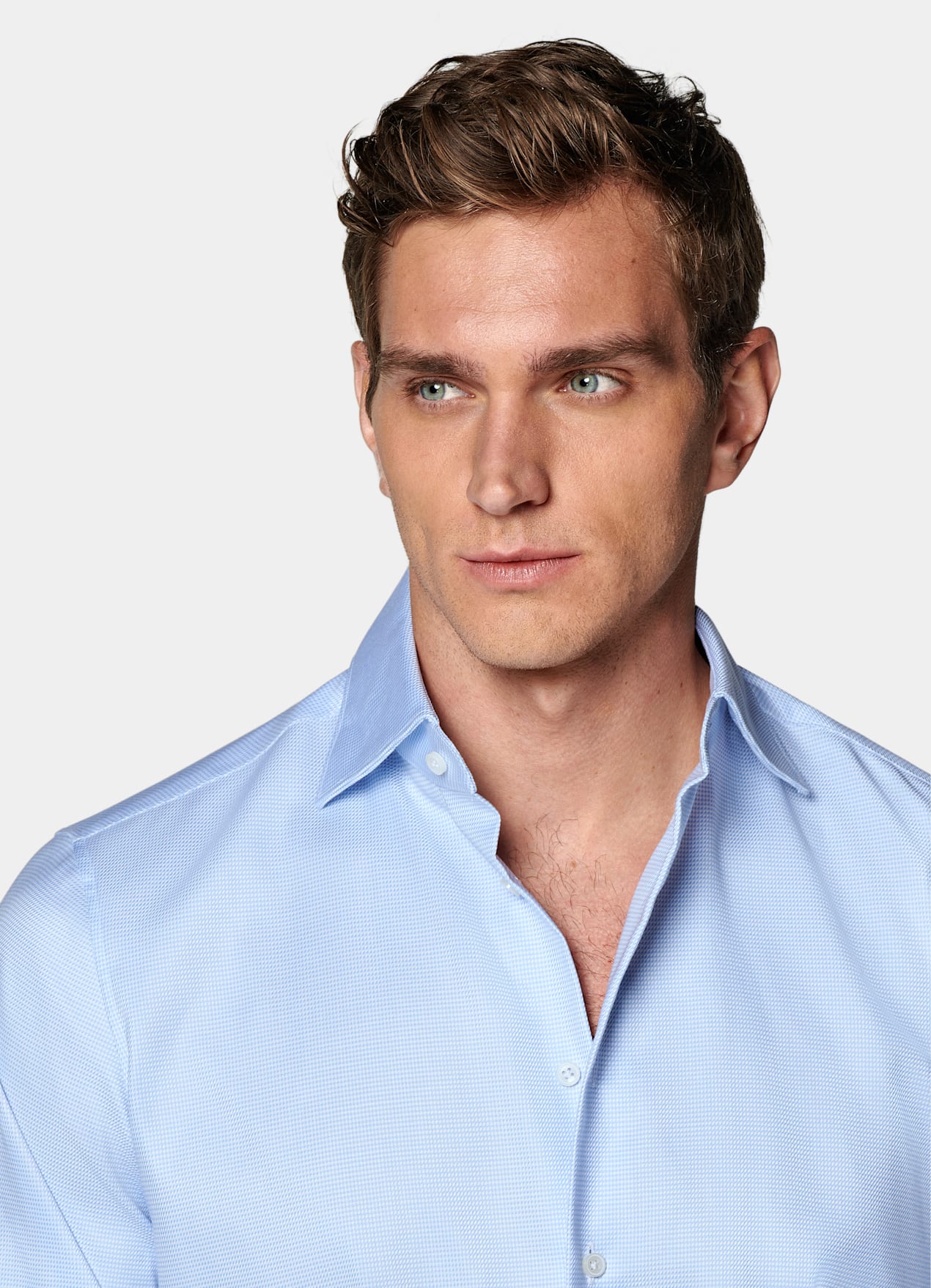 Chemise coupe ajustée en twill bleu clair pied-de-poule