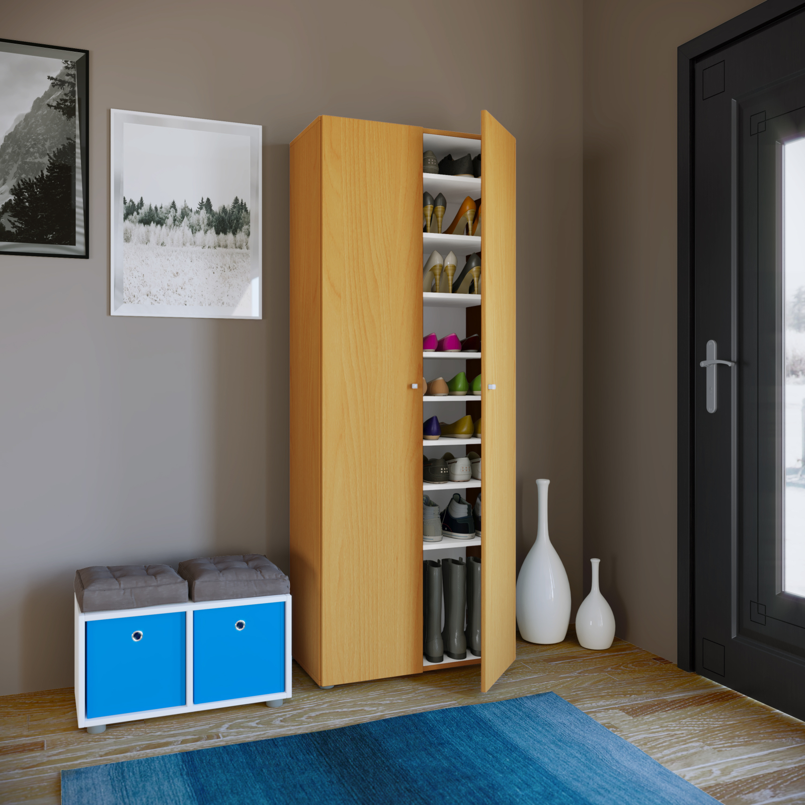 Schuhschrank VANDOL l - Buche - Türen - 71 cm breit