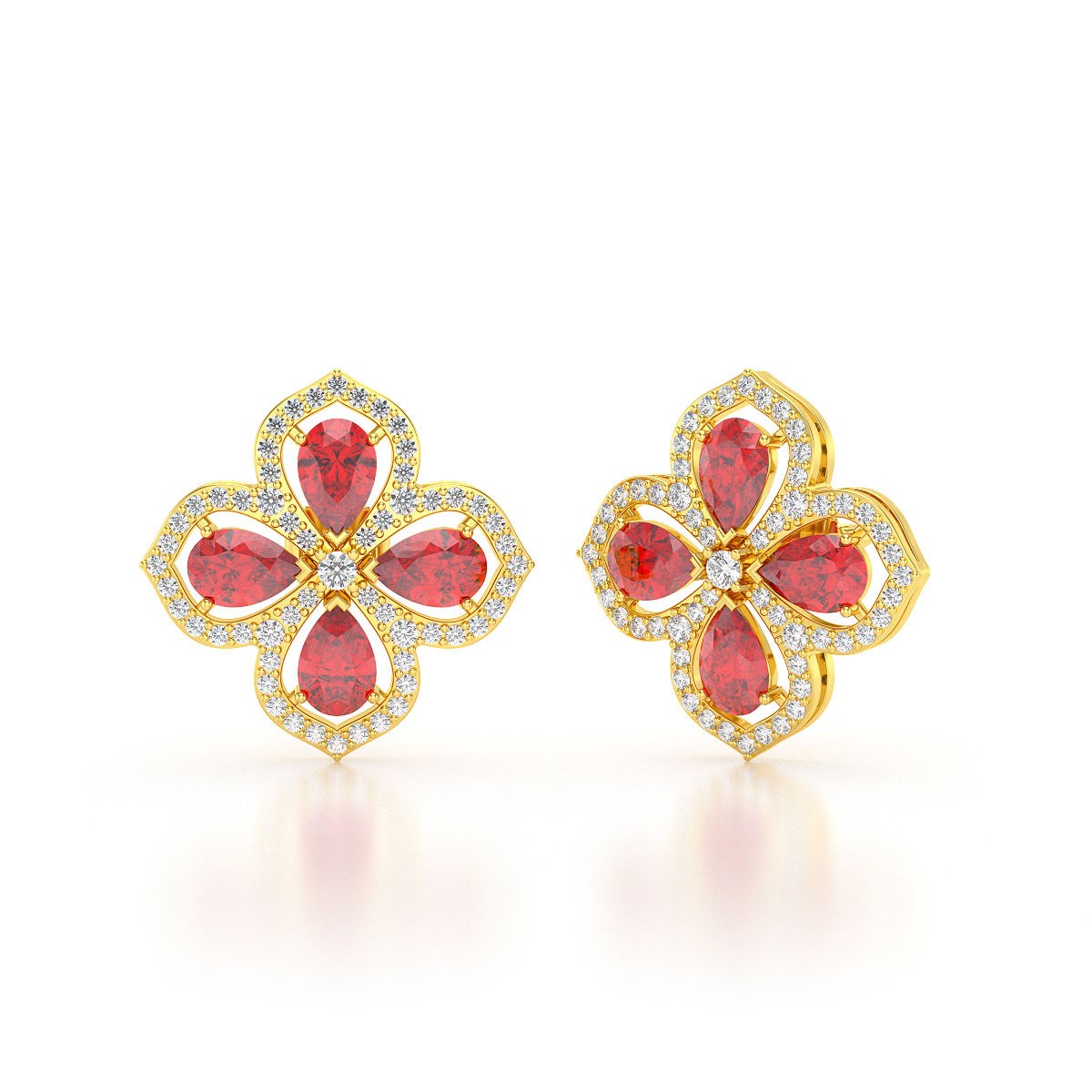 Boucles d'oreilles ADEN Or 585 Jaune Rubis et Diamant 3.55grs