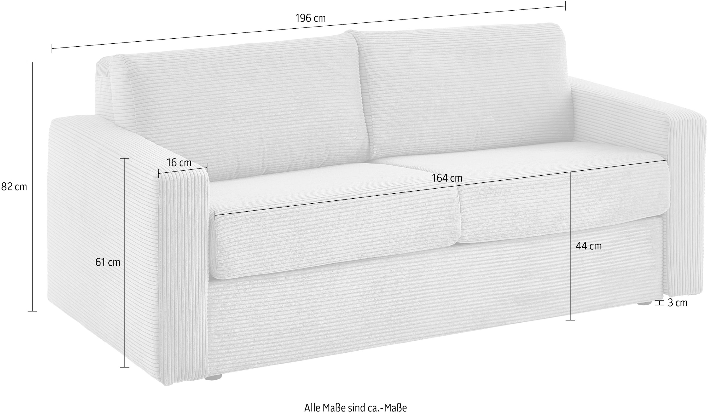 ATLANTIC home collection Schlafsofa »Rolando, B: 196 cm, Liegefl. 140x190 cm« mit komfortabler Matratze, Dauerschlafsofa