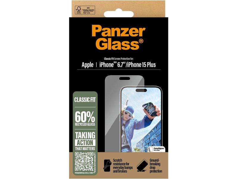 Panzerglass Displayschutz Classic Fit iPhone 15 Plus/16 Plu Display-Schutzfolie für das Apple iPhone 15 Plus/iPhone 16 Plus