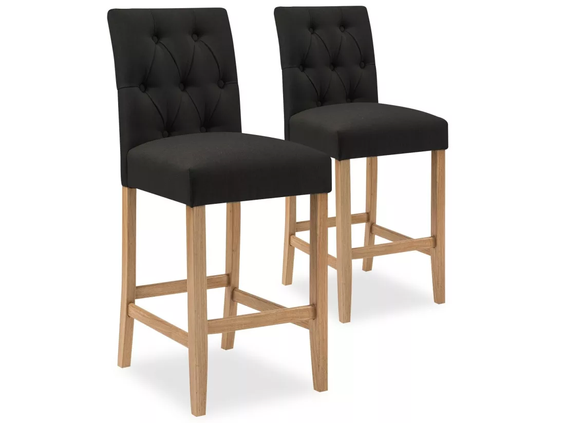 Lot de 2 chaises de bar en bois Gaya tissu Noir - H65cm