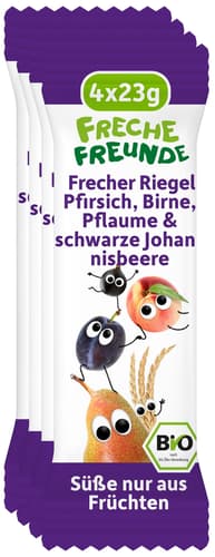 Freche Freunde Bio Riegel Pfirsich, Birne, Pflaume & schwarze Johannisbeere