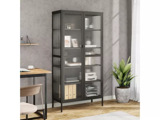 Buffet haut noir 85x40x180 cm verre et acier