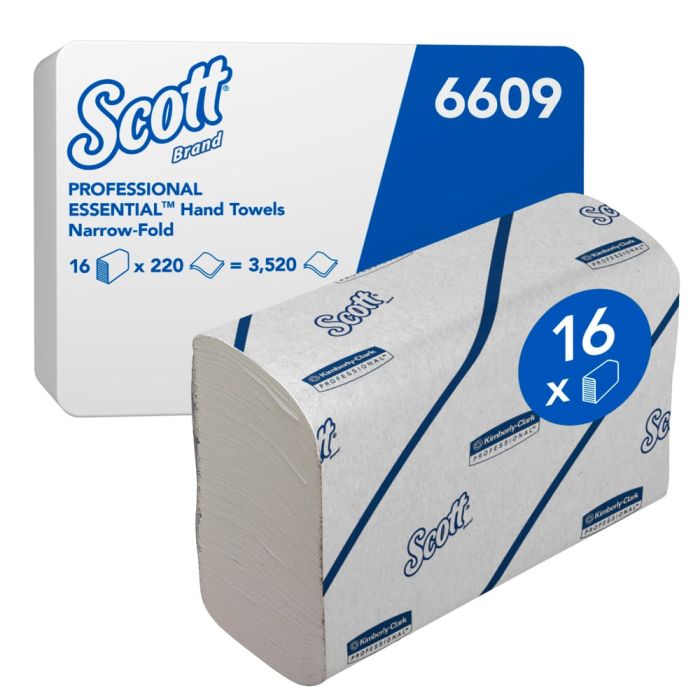 6609 Handdoek Scott i-vouw 2-laags 212x186mm 16x220stuks wit 6609