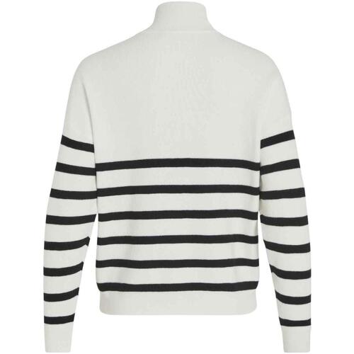 Vila - VISALA STRIPY L/S ZIPPER KNIT Blanco