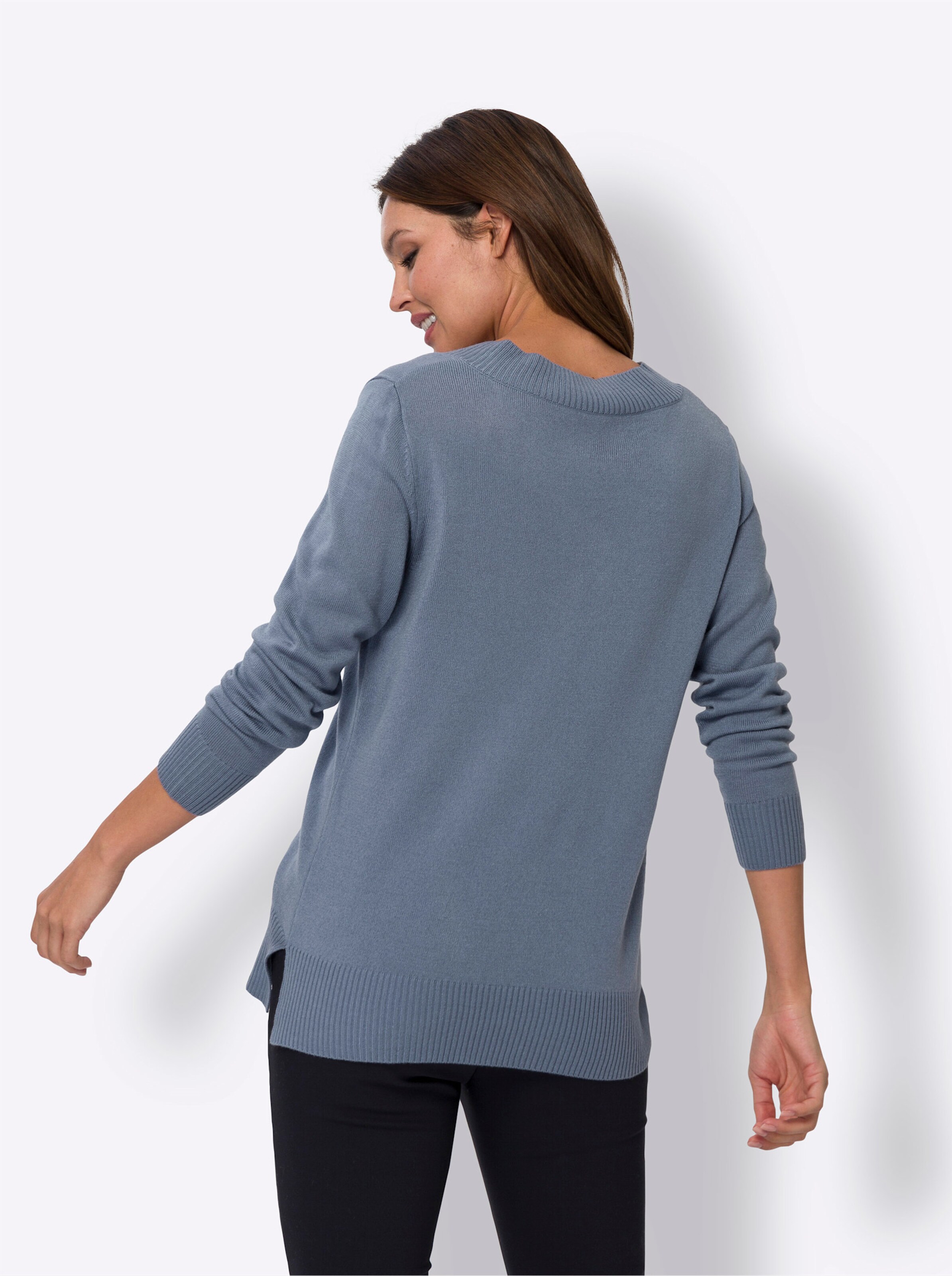 V-Ausschnitt-Pullover in taubenblau