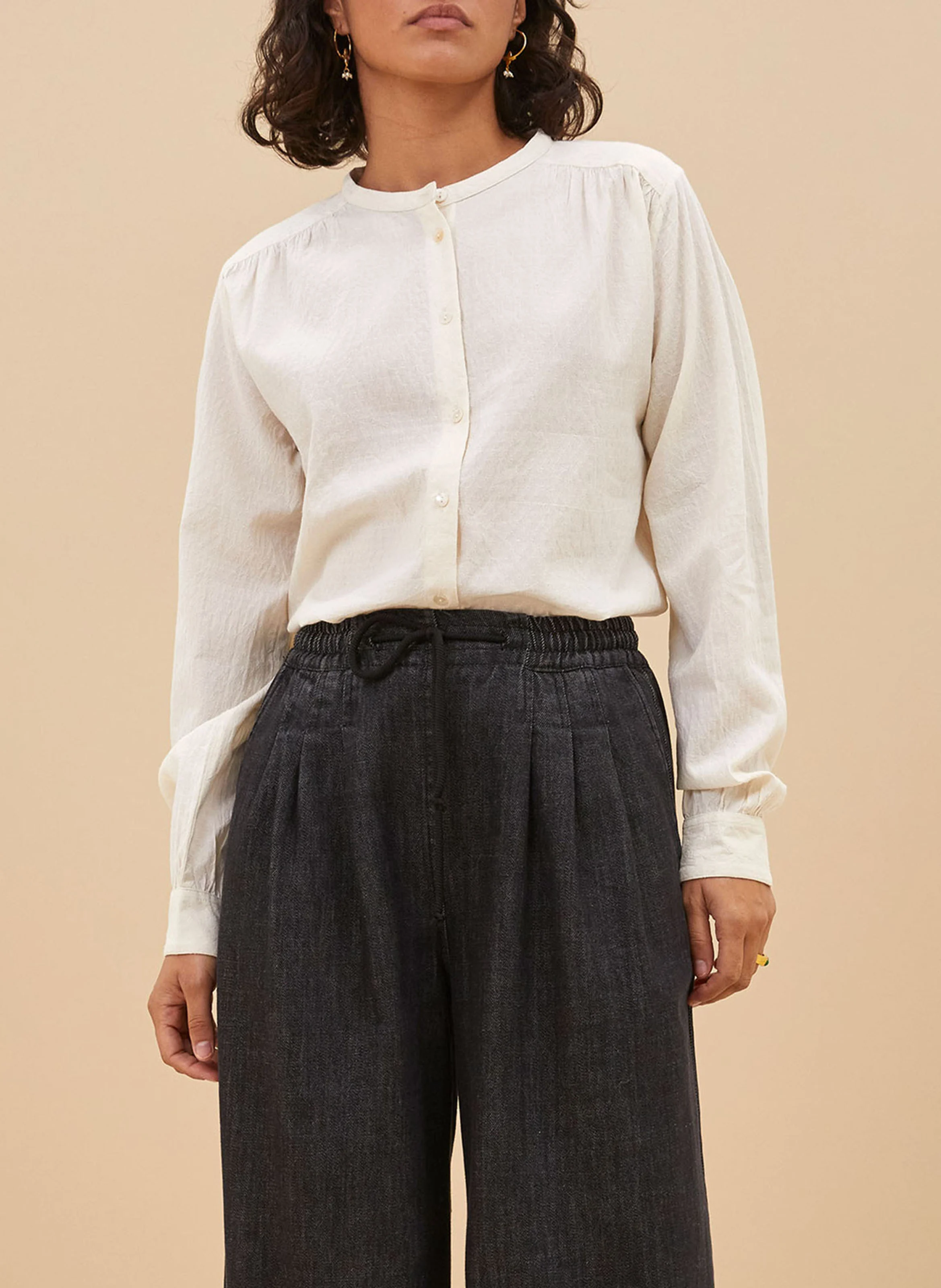 LENN - Chemise col rond droite en coton | Blanc