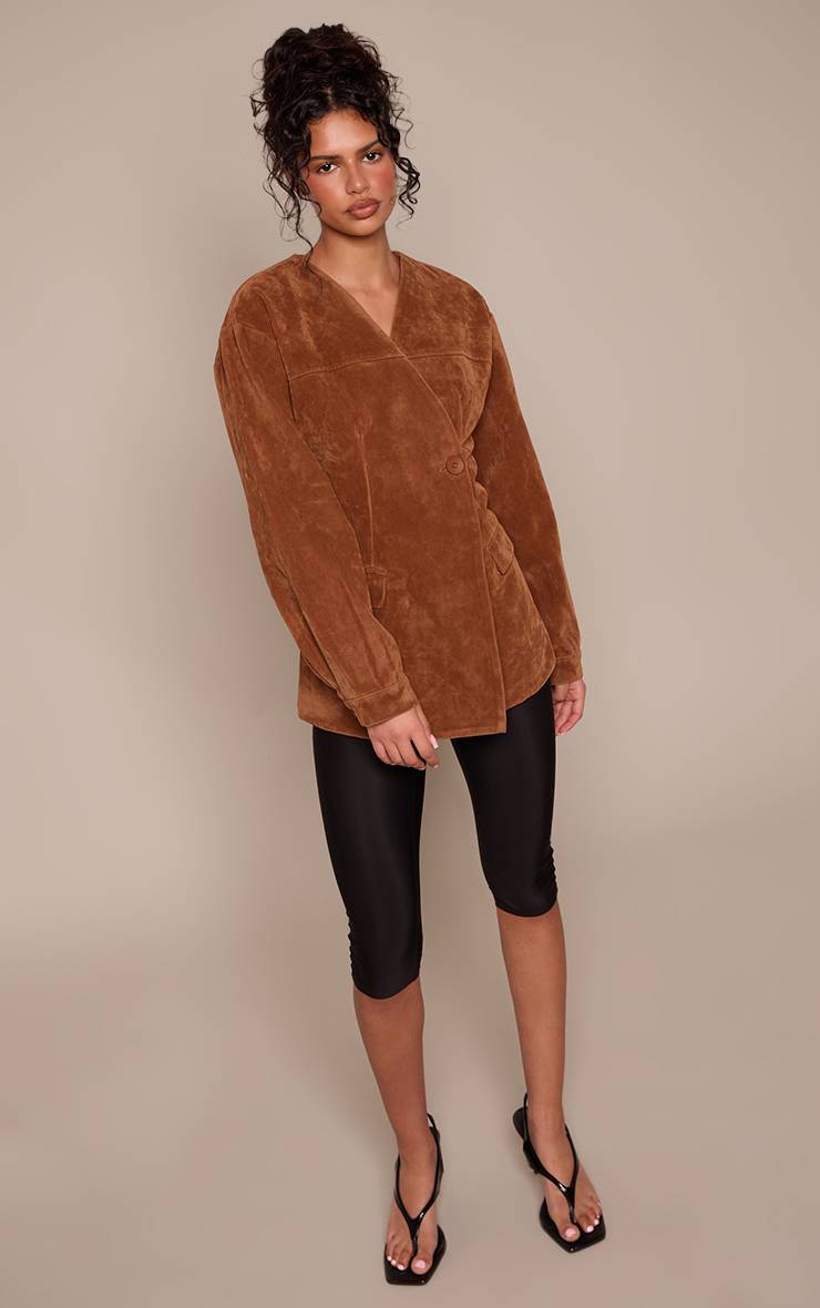Marron Blazer Asymétrique En Synthétique