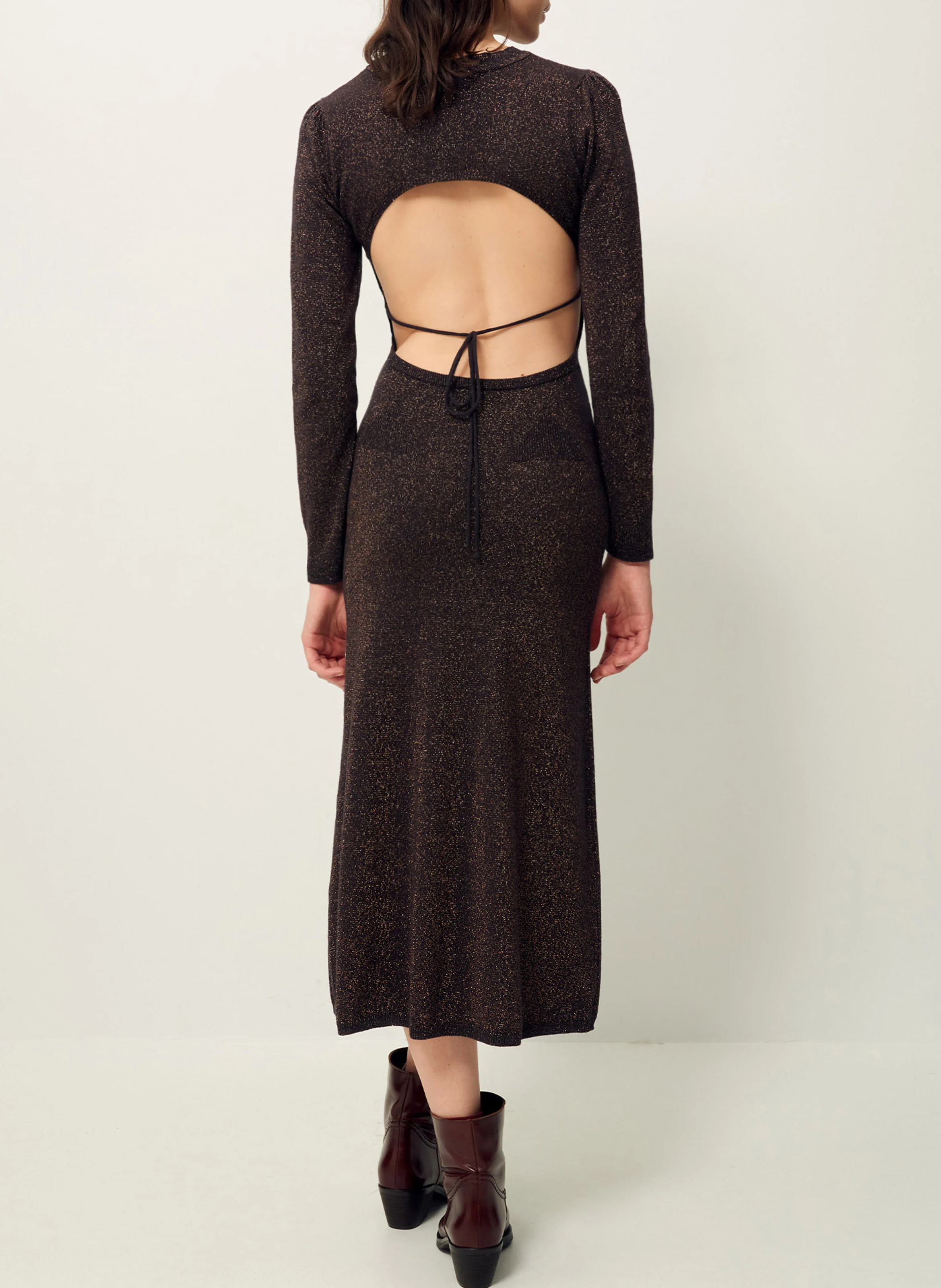 AURORA - Robe longue col rond| Marron