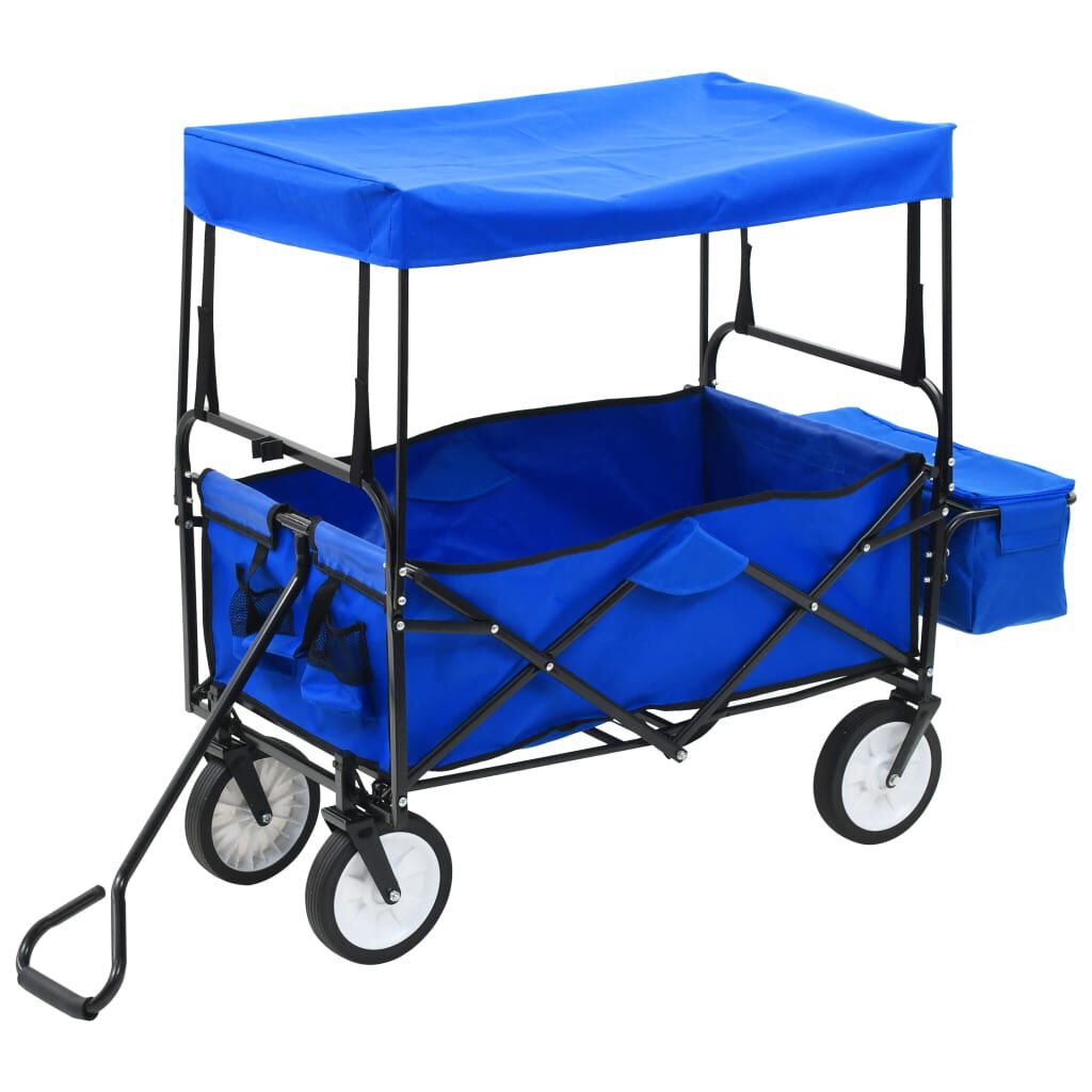 vidaXL Opvouwbare handkar met luifel, staal, blauw