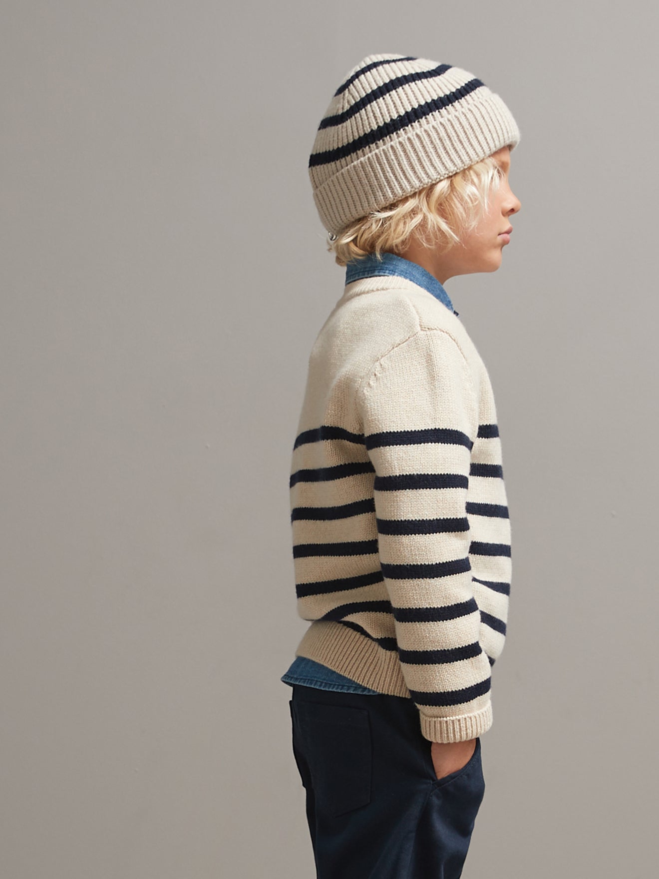 Pull marinière Garçon en laine majoritaire