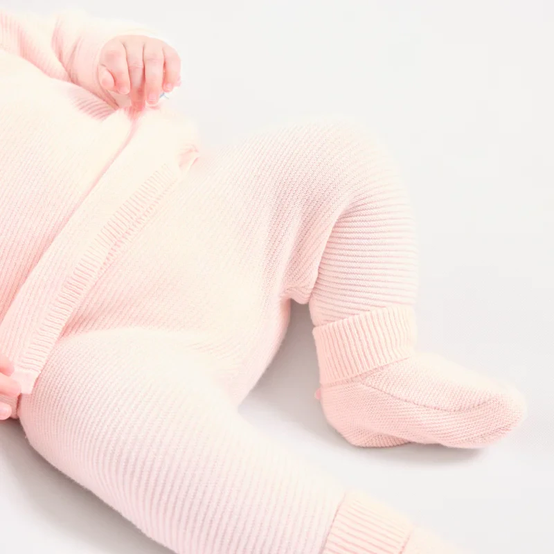 Pantalon à pieds en maille rose naissance Rose