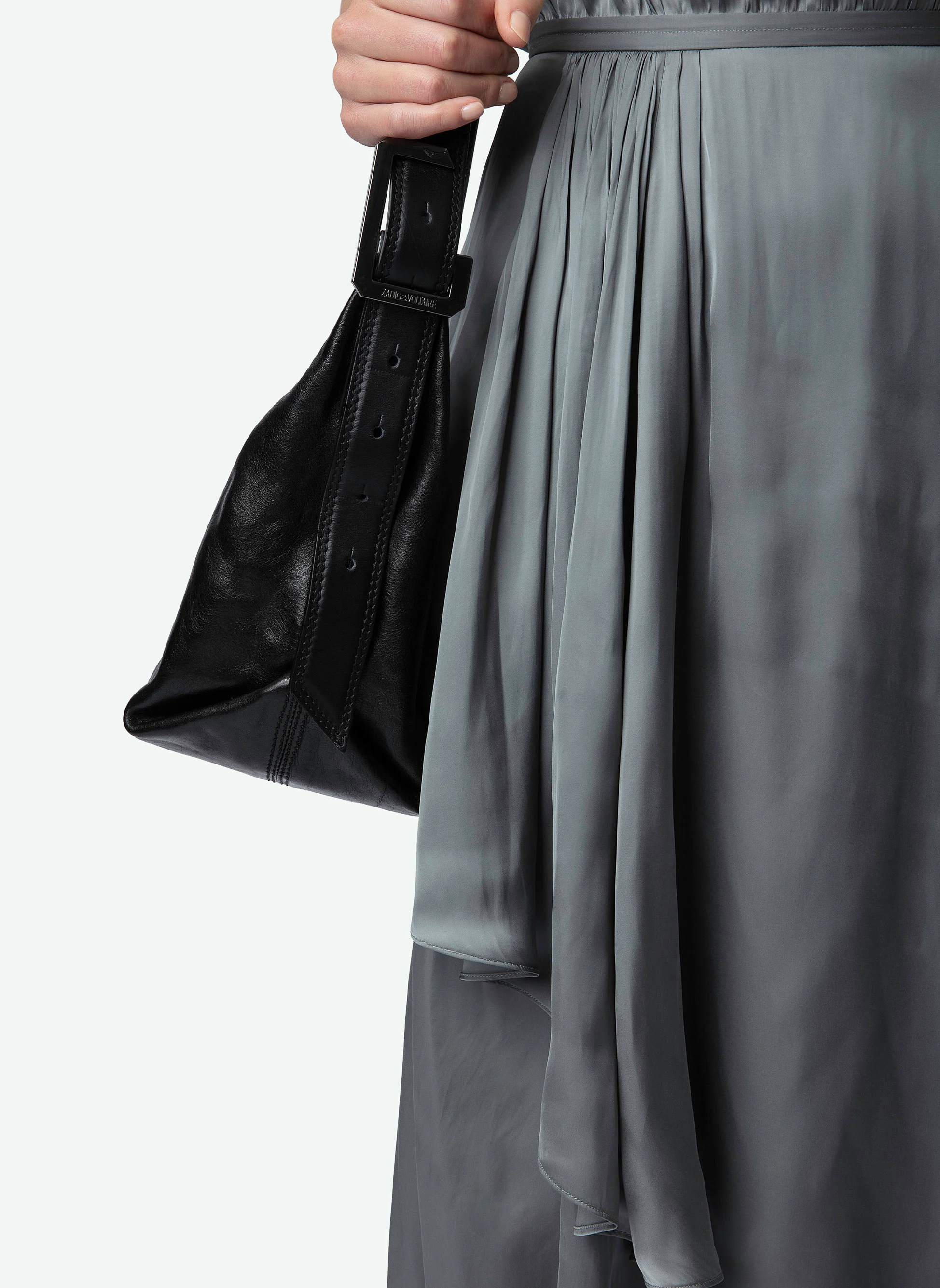 RANDALL - Robe midi col tunisien en satin| Gris