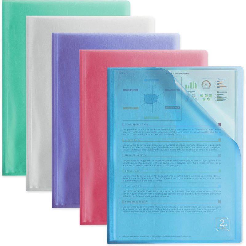 Protège-documents 2ND Life Oxford polypropylène A4 20 pochettes - 40 vues couleurs assorties