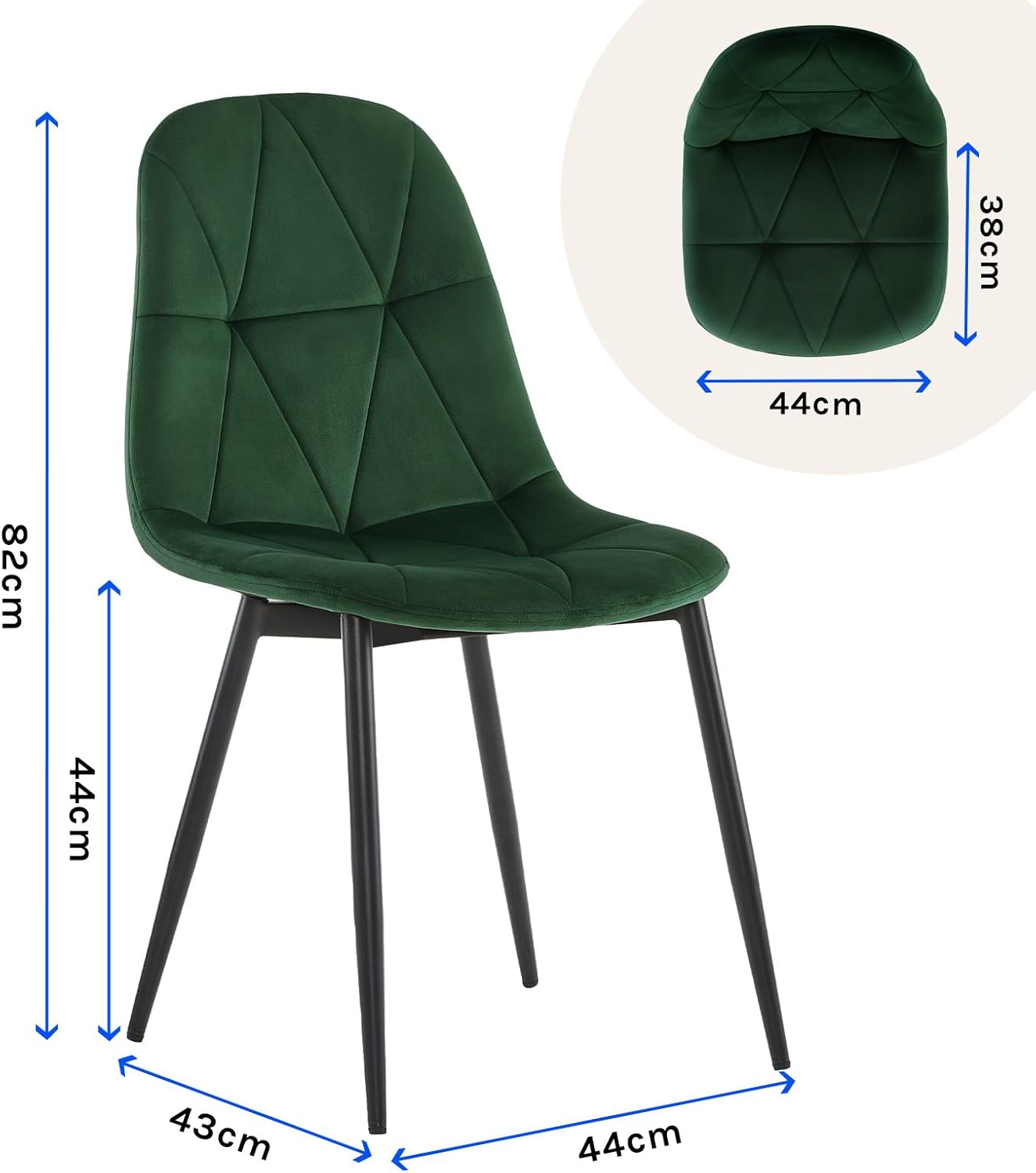 Lestarain Esszimmerstühle 4er Set mit Rückenlehne, für Esszimmer Küche Wohnzimmer, Küchenstühle gepolstert mit Samtbezug, aus Metall, ergonomisches Design, Dunkelgrün