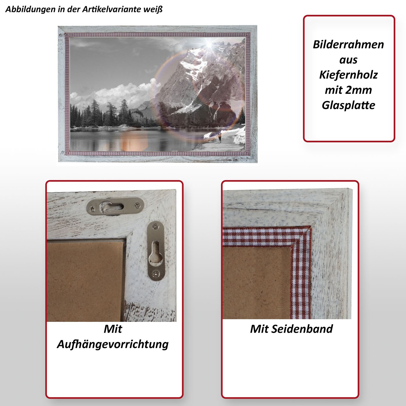 Bilderrahmen H248, Fotorahmen Holzrahmen Wand-Rahmen, 36x51cm Shabby-Look Landhaus ~ weiß