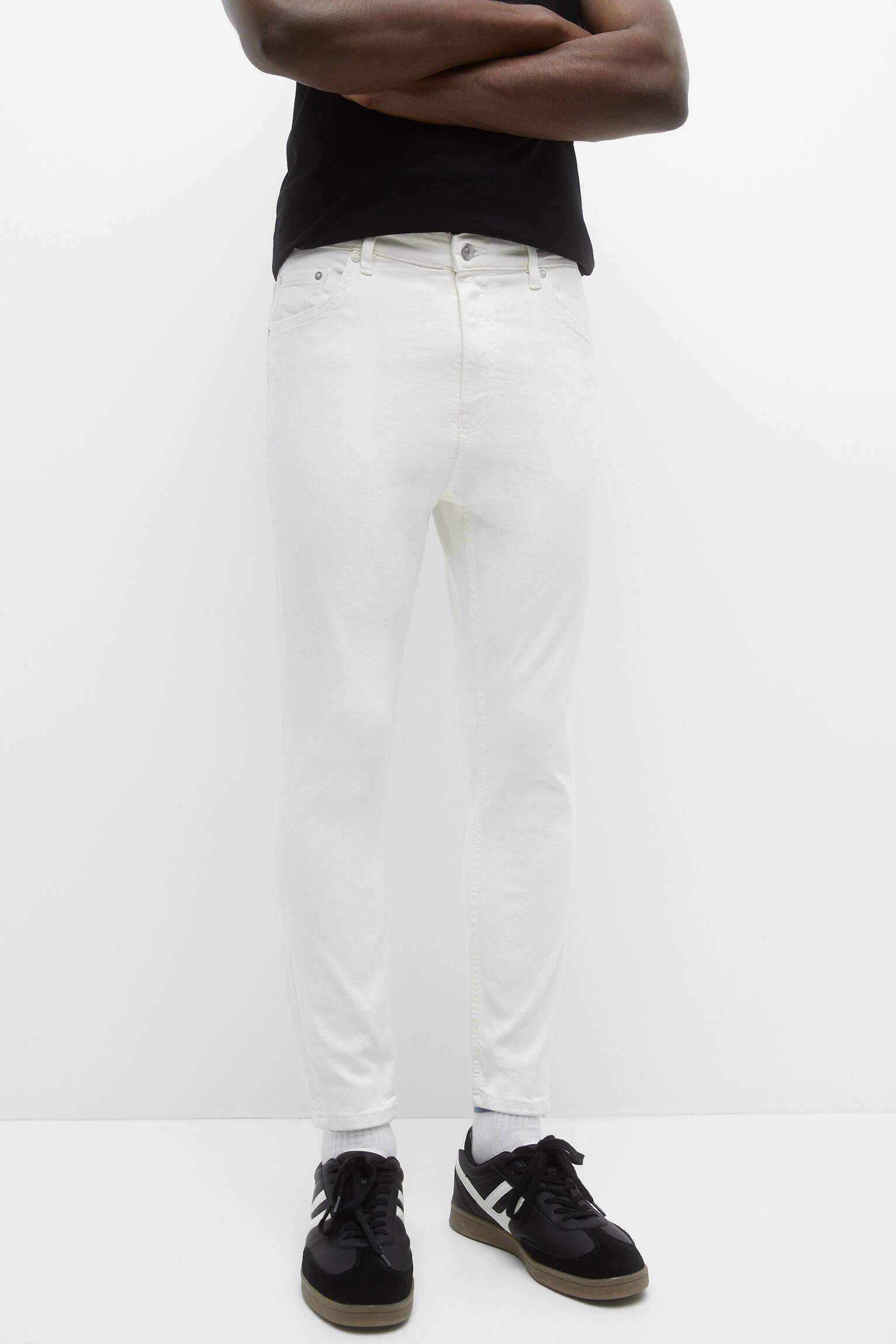 CALÇA JEANS BÁSICA CORTE CENOURO - BRANCA
