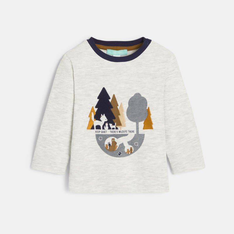 T-shirt coton nid d'abeille gris bébé garçon Blanc