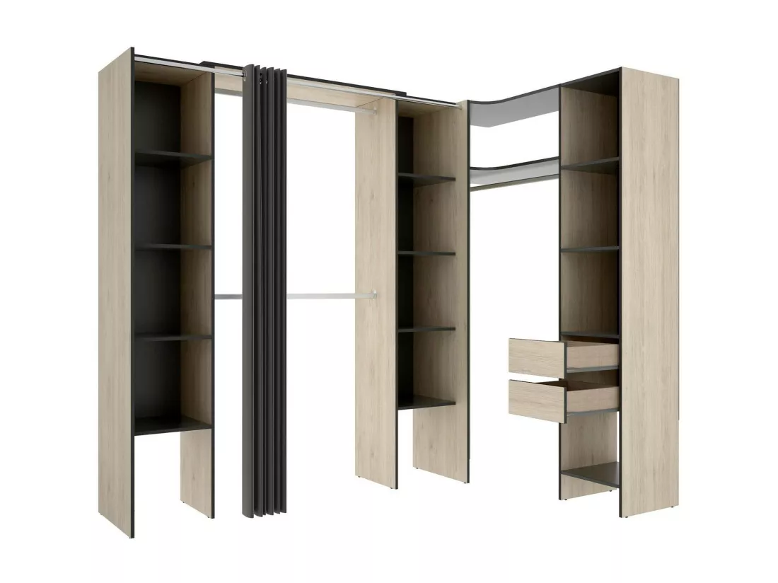 Grande Garde-robe Dmacintyr, Meubles de chambre, Penderie de plain-pied, Placard à vêtements, 234x141 h205 cm, Anthracite et Chêne clair