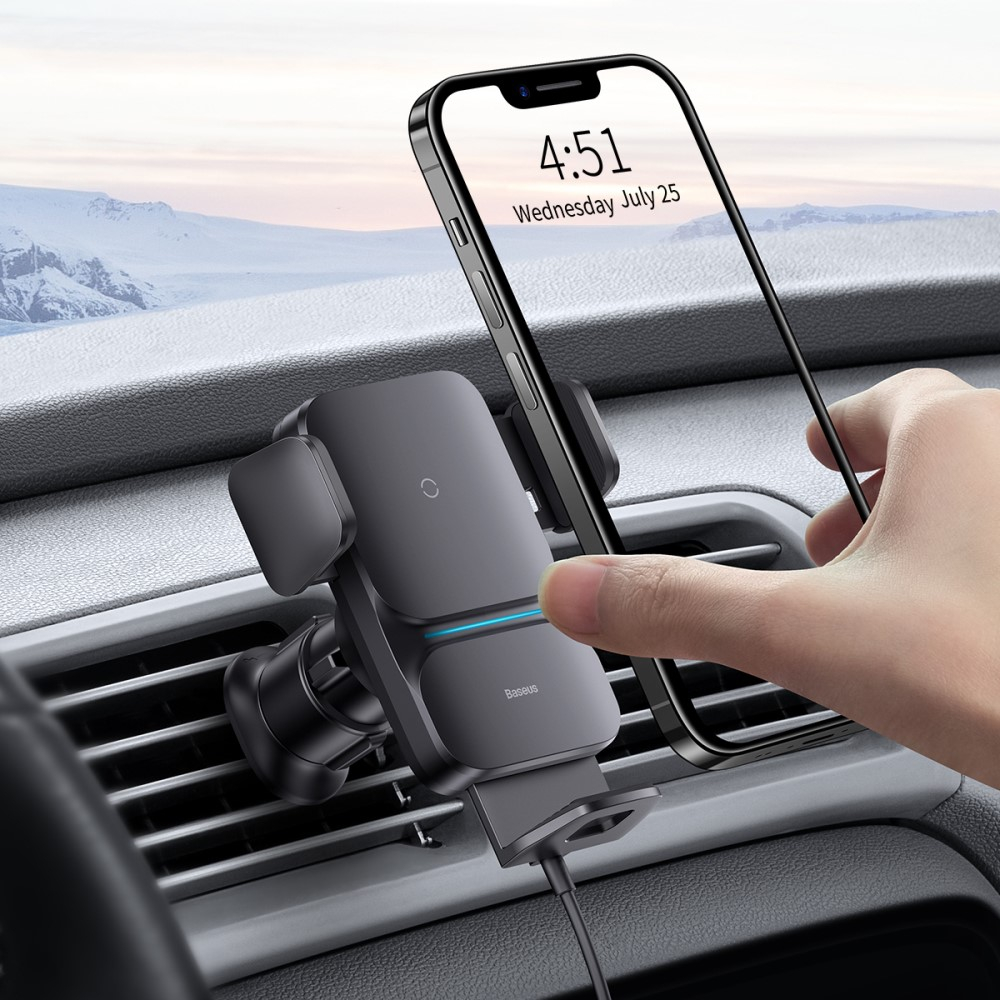 (15W) Magnetische Qi Wireless Auto KFZ Smartphone Halterung Ladegerät für Lüftungsgitter mit Automatik Verriegelung - Schwarz