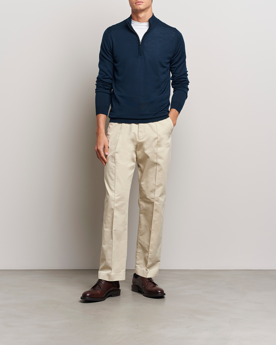 John Smedley Barrow Extra Fine Merino Half Zip Orion Green