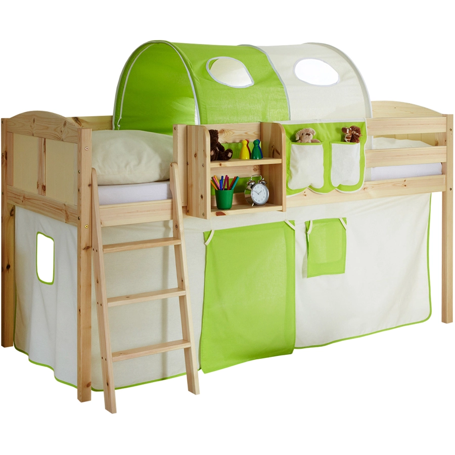 TICAA Hochbett Eric Country Kiefer Natur Classic Beige-Grün